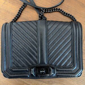 Rebecca Minkoff All Black Chevron Love Quilted Small Crossbody Genuine Leather